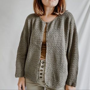 EDDIE BAUER | Vintage Olive Green Crochet Knit Cropepd Cardigan Sz XL